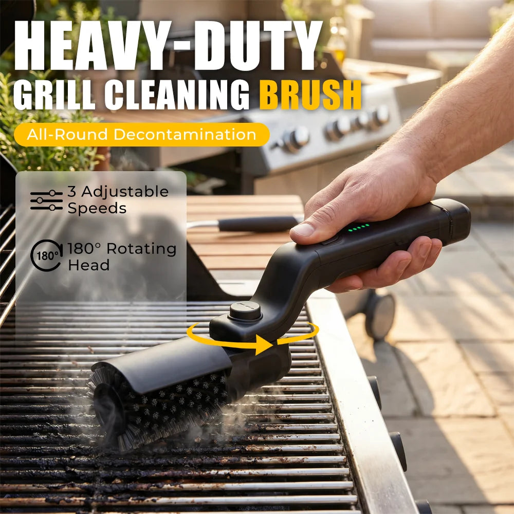 Electric BBQ Grill Brush with 3-Speed Settings 2600Mah Cordless Rechargeable Adjustable Angle Grill Cleaning Tool